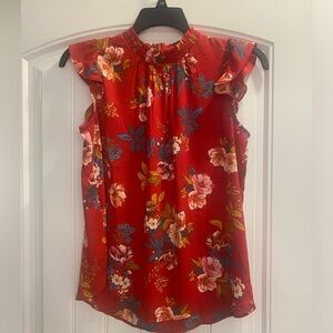 Loft floral print sleeveless blouse tropical vacation casual work wear sz small